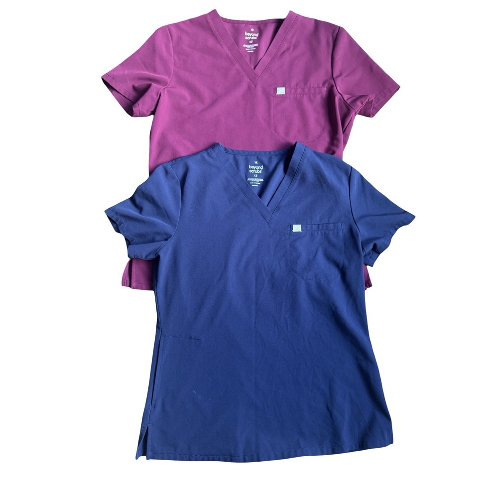 Scrub Top Women's Bundle XS Beyond Scrubs V-neck Purple Navy Blue